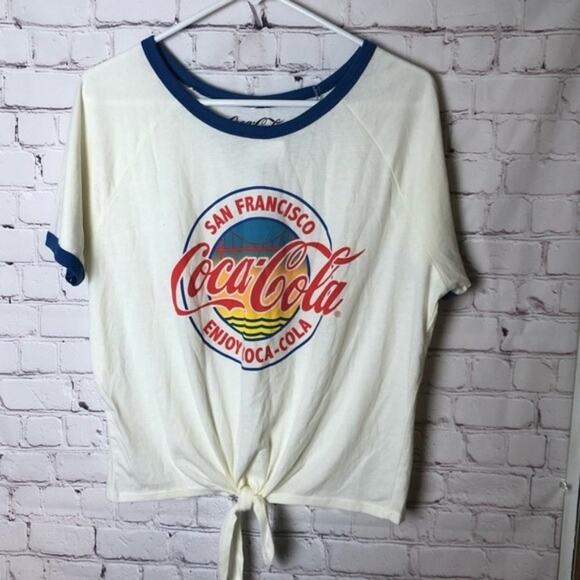 Coca Cola Womens Tie Front Graphics Tee Size Large - Picture 1 of 8